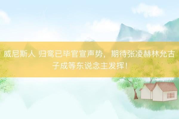 威尼斯人 归鸾已毕官宣声势，期待张凌赫林允古子成等东说念主发挥！